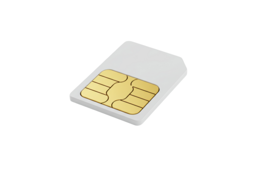 Isolated SIM card with gold contacts enabling global smartphone telecommunications