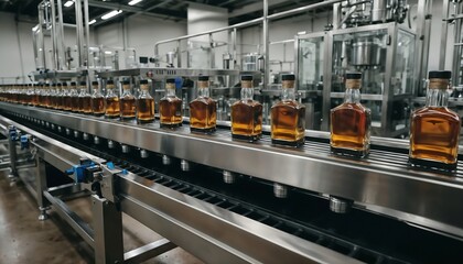 Naklejka premium Whiskey Distillery Bottling Line Production - Industrial Aesthetics