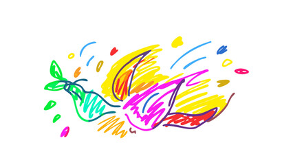 Obraz premium Abstract colorful bird with flowing lines drawing sketch