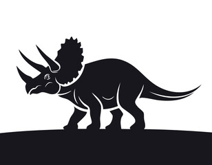 Triceratops Dinosaur Animal Vector Logo in Black and White, Minimalist Style, Ideal for Wildlife Branding, Nature Illustration, and Distinct Animal Identity
