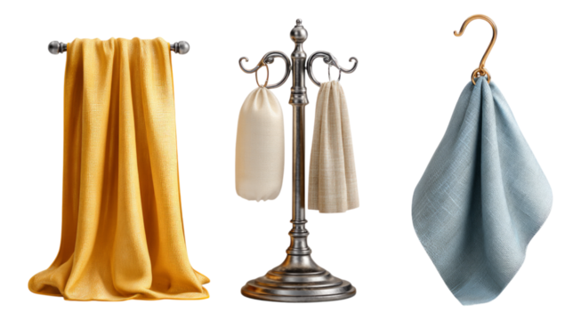 Elegant Fabric Textiles in Various Colors Hanging on a Stand
