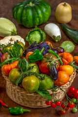 Fresh harvest of colorful vegetables in a basket