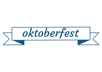 Blue ribbon scroll icon with text oktoberfest isolated on white or transparent background. Vector illustration. Festive element close-up for decoration of banner design and party invitation.