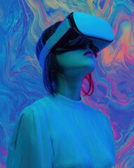 Woman wearing virtual reality headset digital art