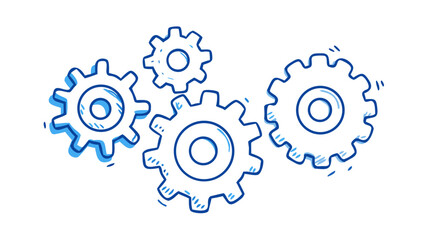 Blue gears in doodle style cogwheels mechanical