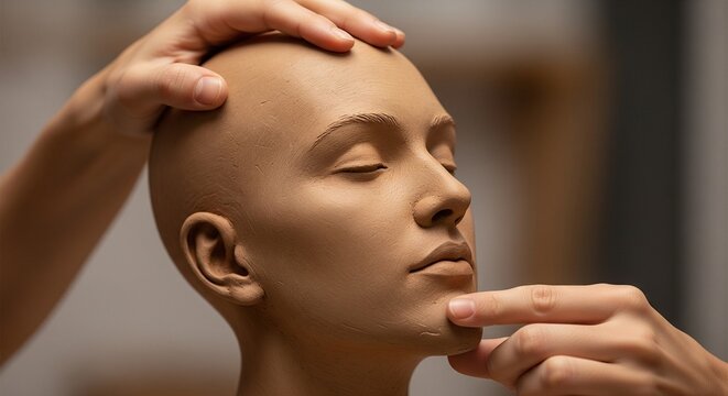 Hands Shaping a Malleable Clay Head Sculpture