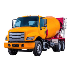 Bright Yellow Cement Mixer Truck on White Background for Construction and Industrial Applications