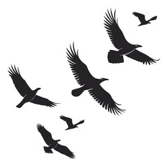 Obraz premium Vector art of silhouette of eagles in flight, capturing their majestic wings and the essence of freedom in a simple yet powerful design
