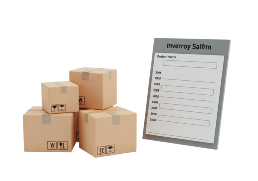 Isolated boxes on a stack with shipping instructions and a document, business concept