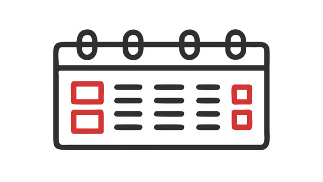 Calendar Grid with Red Markers schedule dates - Powered by Adobe