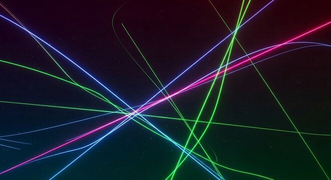 Luminous Chaos A Vibrant Network of Intersecting Neon Light Streaks.