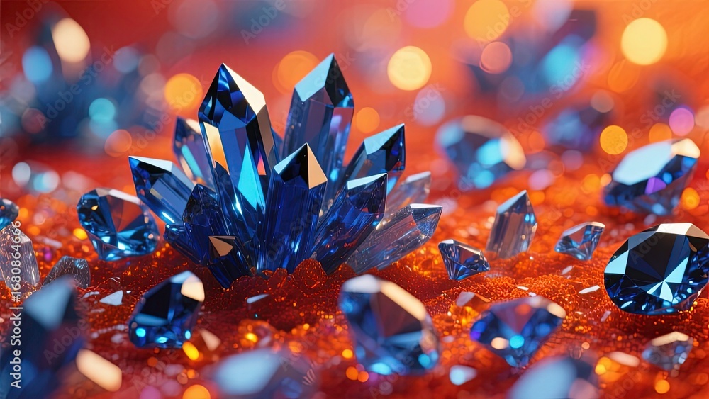 Aufkleber 3d rendering image of vibrant glittering surface covered with sharp edged gems crystals
