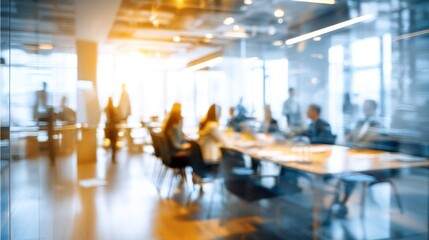 Blurred image of a modern business meeting room