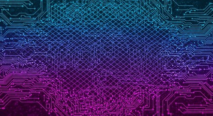 Luminous Digital Circuitry Glowing with a Vibrant Teal to Magenta Gradient.