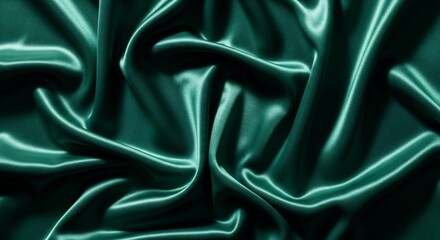 Fototapeta premium Luminous Emerald Green Silk Folds Creating a Luxurious Abstract Drapery with Dramatic Flowing Highlights.