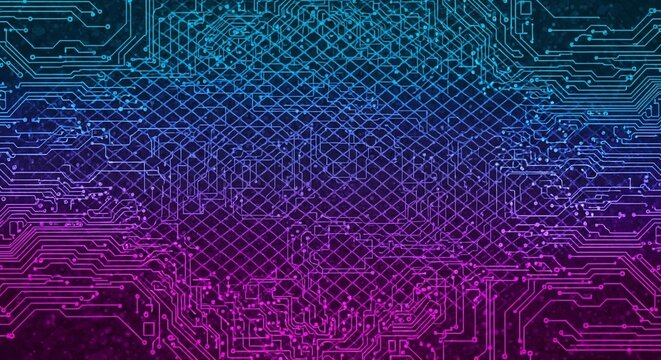 Luminous Digital Circuitry Glowing with a Vibrant Teal to Magenta Gradient. - Powered by Adobe