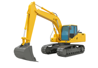 Isolated construction equipment, excavator for earthmoving operations, digger machine, dig site