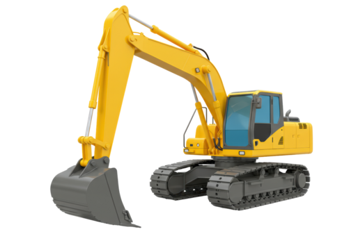Isolated construction equipment, excavator for earthmoving operations, digger machine, dig site