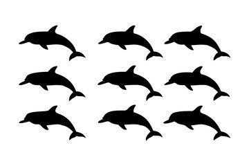 Fototapeta premium Vector art of a pod of dolphin silhouettes swimming gracefully, , creating a dynamic and playful pattern with their sleek forms