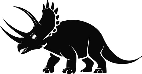 Triceratops Dinosaur Animal Vector Logo in Black and White, Minimalist and Simple Design, Perfect for Wildlife Branding, Nature Illustration, and Unique Animal Identity
