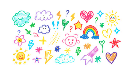 Colorful hand drawn doodles with weather and nature elements © rabbi