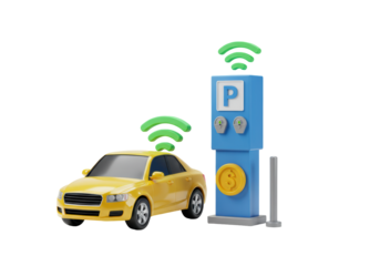 Isolated Smart Parking Solution Near Car, Connected Service, Mobile Payment, City Automation