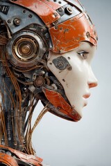 Profile of a futuristic damaged robot woman