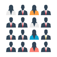 Vector art of collection of colorful business people avatars, representing diverse professional profiles and team members in flat design style