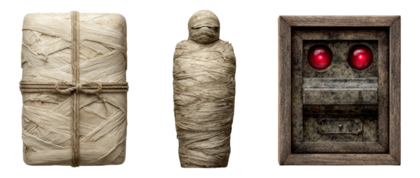 Isolated Artistic Illustration of Wrapped Objects on Transparent Background