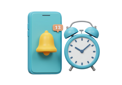 Isolated Time management concept with smartphone notification and analog alarm clock