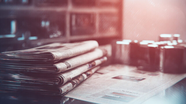 Misty old newspapers and radios fade as sharp holographic smartphones and tablets highlight the rise of digital technology replacing traditional media - Powered by Adobe