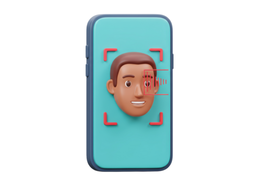 Isolated smartphone face recognition, biometric security for user authentication, face ID lock