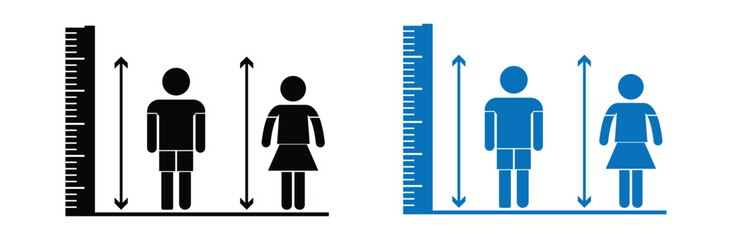 Height Measurement Icon Set – Human Body Growth, Ruler Scale, and Fitness Vector Illustration.