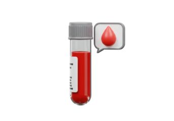 Isolated blood test tube with speech bubble and blood drop for medical purposes concept