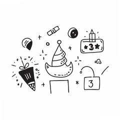 Festive Doodle Icons With Number Three celebration
