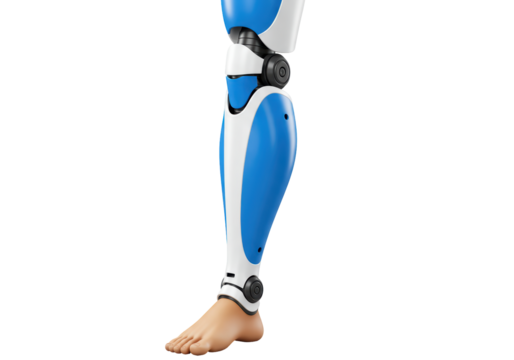 Isolated futuristic prosthetic leg with foot, advanced technology for bionics and robotics