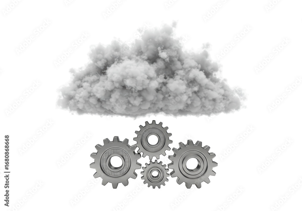 Fototapete isolated digital rendering of gears and cloud for digital processing or data storage
