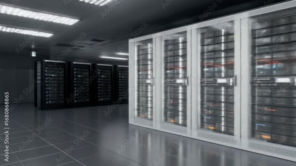 Poster data center server room: modern it infrastructure for secure data storage and processing