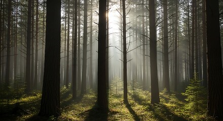 Misty Forest Sunlight.