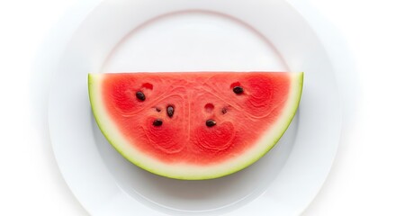 Watermelon Slice on White Plate.