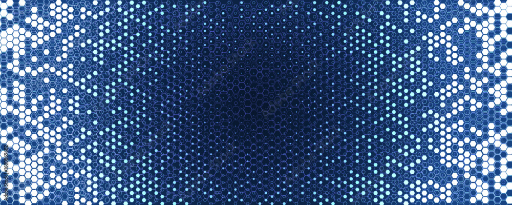 Poster blue white hexagon background glowing honeycomb pattern for ai, tech forum, science medical conferen