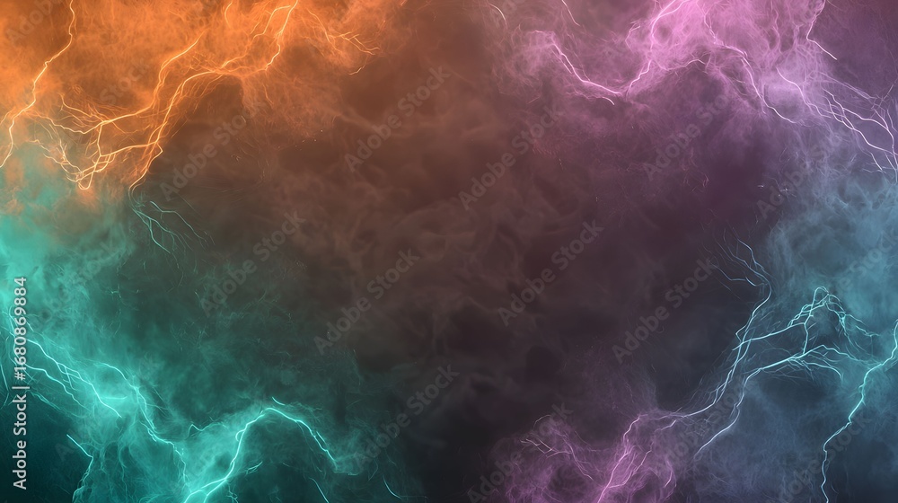 Poster the image features a stunning abstract background with lightnings and nebulous shapes, displaying a 