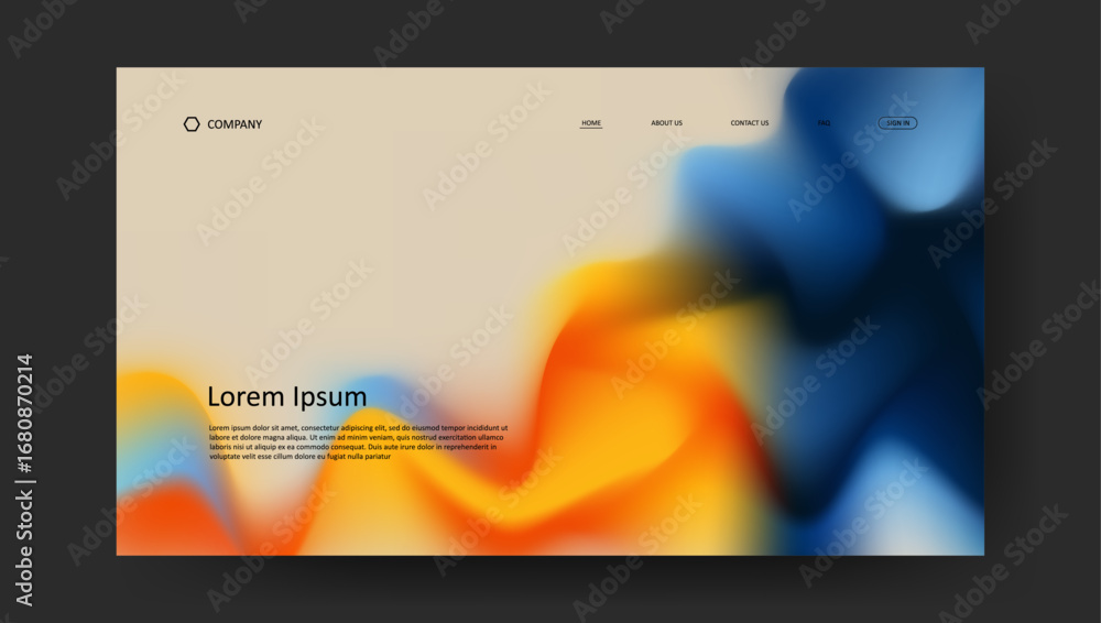 Poster abstract wave futuristic design of landing page. retro fluid gradient website design