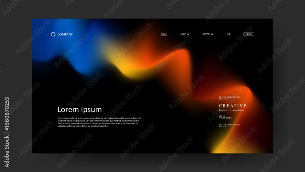 Poster abstract wave futuristic design of landing page. retro fluid gradient website design