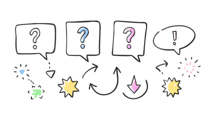 Hand drawn question and answer chat bubbles question marks