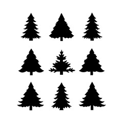 Vector art of set of various christmas tree silhouettes for winter holiday, christmas celebration, and evergreen forest design