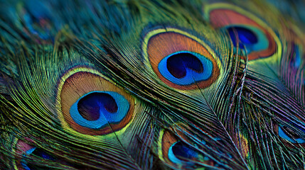 Fototapeta premium Stunning peacock feathers display vibrant eye patters in intricate natural beaty and detail