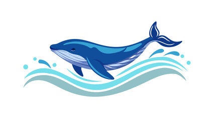Fototapeta premium Majestic blue whale breaching ocean waves water