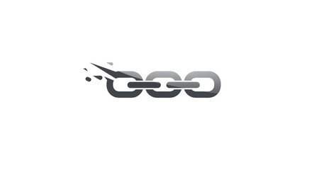 A close up of a chain with a broken link on a white background in a horizontal composition view