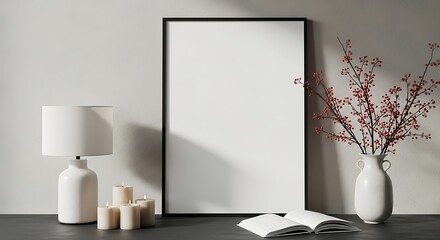 Blank Poster Frame Mockup with Minimalist Decor.